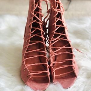 Dusty Pink Liliana Gilly Tie Bootie